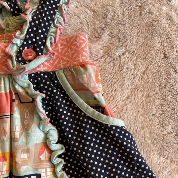 Serendipity girls Pinafore  SZ  7-8 ruffles multi colored print
Polkadots - Picture 2 of 6